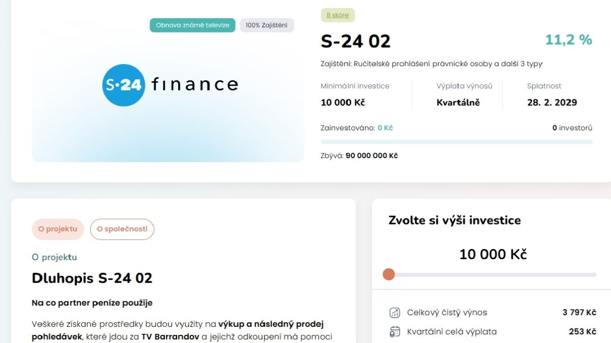 Prodej dluhopisů S-24 Finance na Dluhopisomat.cz